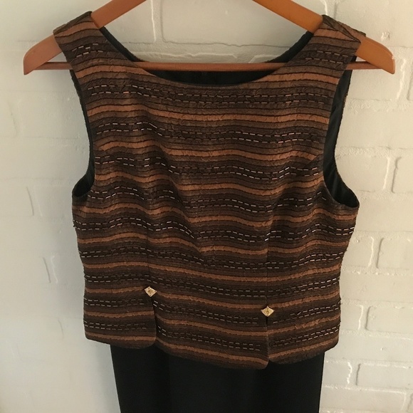 Vintage Joseph Ribkoff Maxi dress Gown Formal Black/Bronze Metallic 8 - Picture 6 of 15